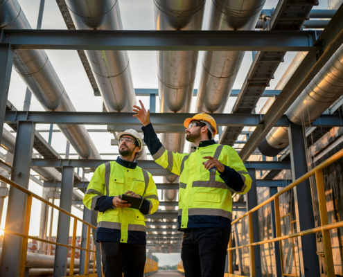Firefly_-This-image-shows-two-industrial-workers-wearing-hard-hats-and-high-visibility-safety-491119